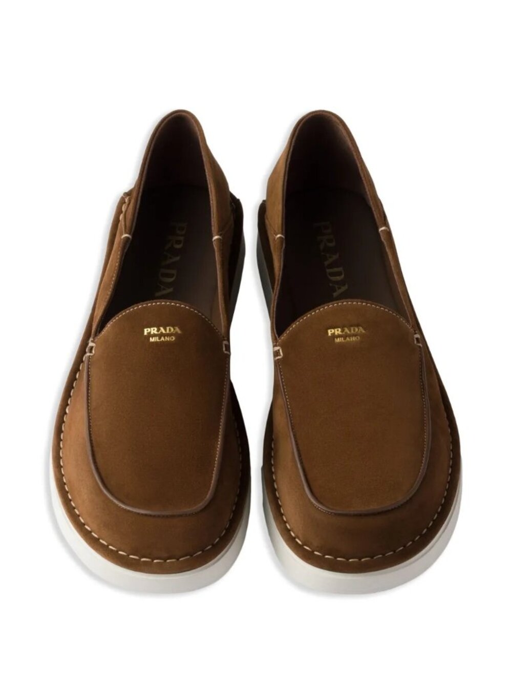 NEW PRADA Men’s Brown Suede Leather Logo Slip Dress Loafers Size 10.5